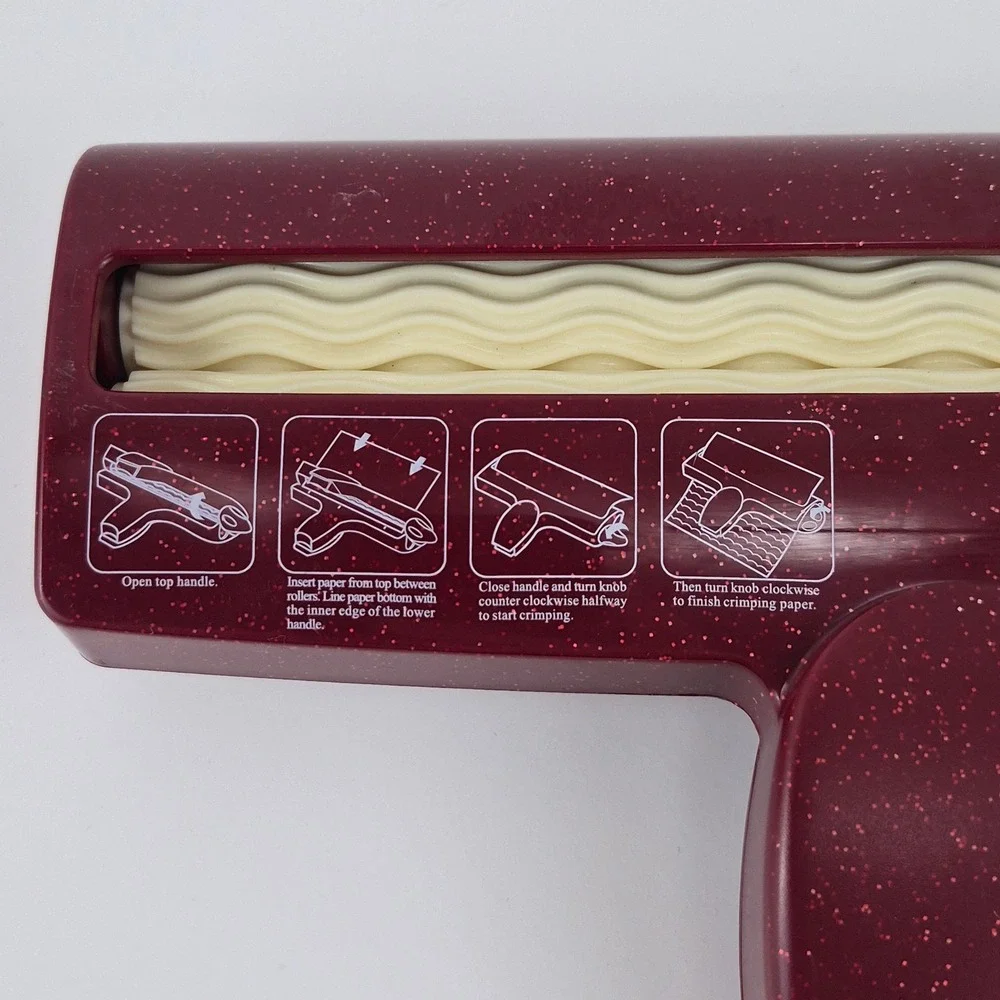 Marvy Uchida Corru-Gator Paper Crimper Wave Pattern Burgundy Glitter Craft Tool